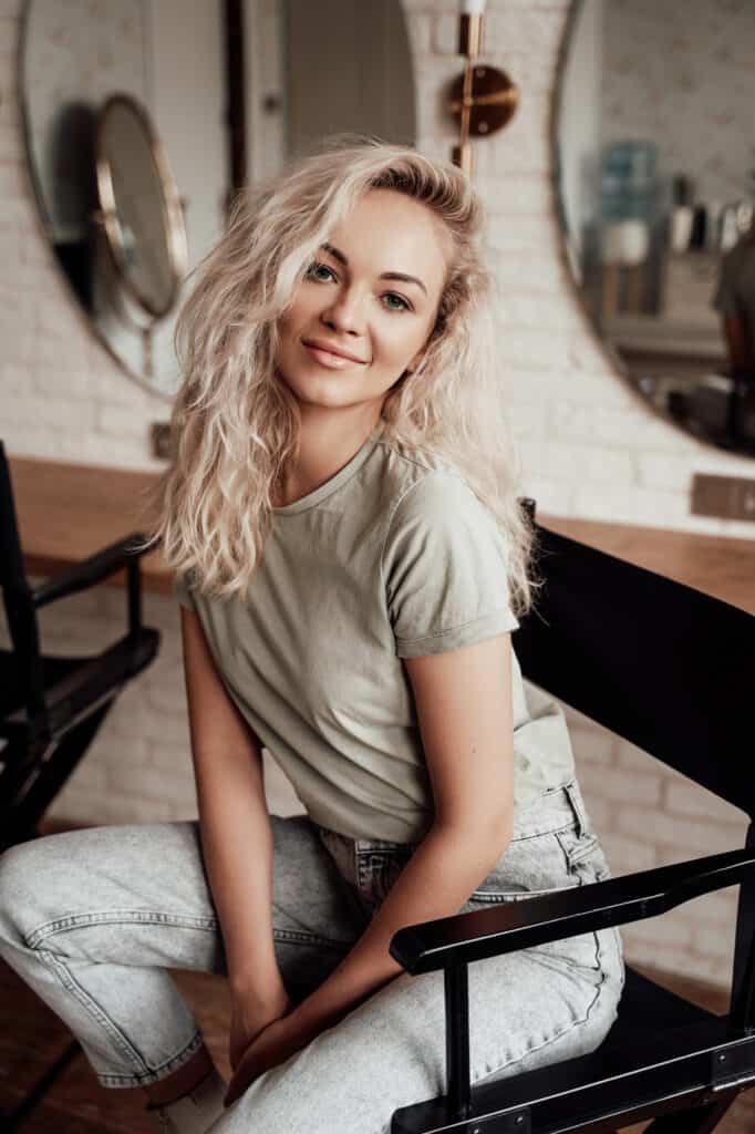 woman with bleached wavy hair