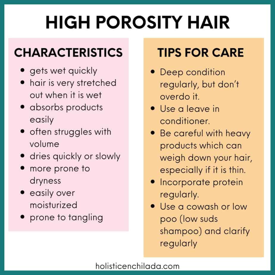 high porosity hair chart with characteristics  and tips